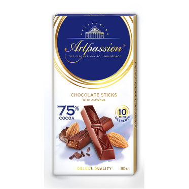 ARTPASSION CHOCOLATE STICKS WITH ALMONDS 75% COCOA ARTPASSION CHOCOLATE STICKS WITH ALMONDS 75% COCOA